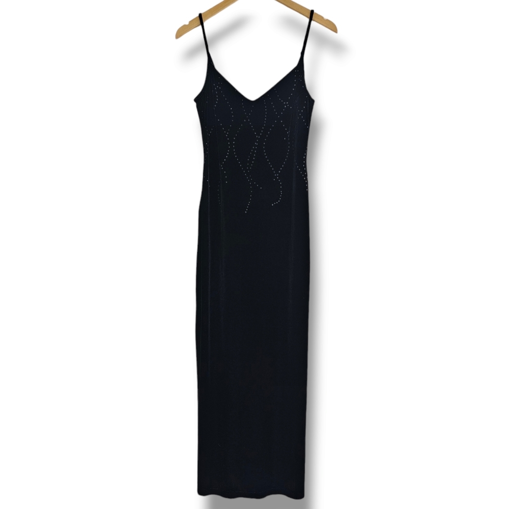 90s Y2K Rampage Dress Velvet Size M Black Maxi Embellished Cocktail Whimsigoth